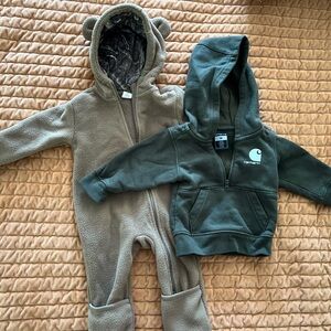 Carhartt Green Hoodie and Brown Bear Baby Onesie Set 0-3